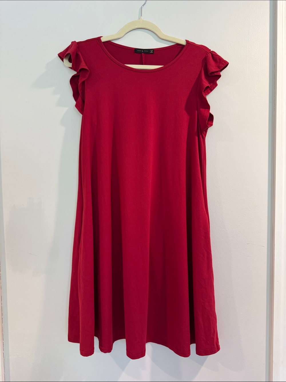 SHEIN Red Ruffle Sleeve Midi Dress super lightweight t shirt dress